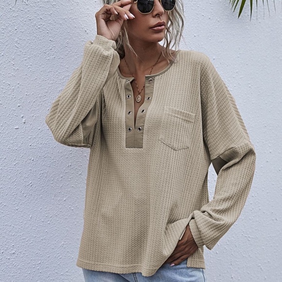 Lavender pocket oversized knit waffle top - Picture 9 of 15